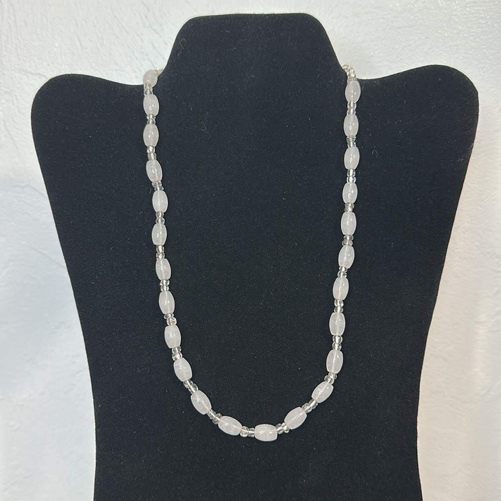 White Jade & Clear Bead Vintage Necklace